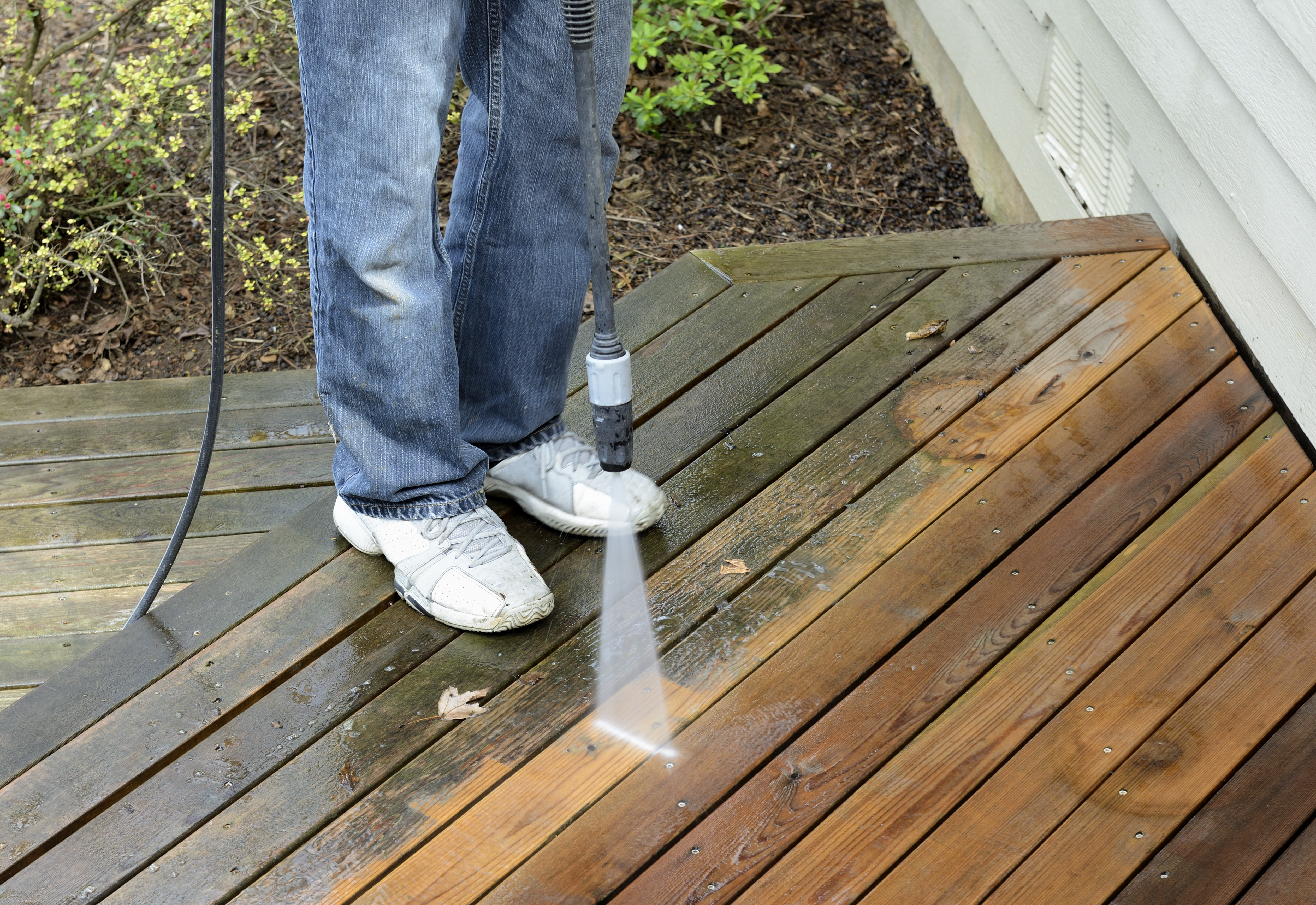 power washing a wood deck